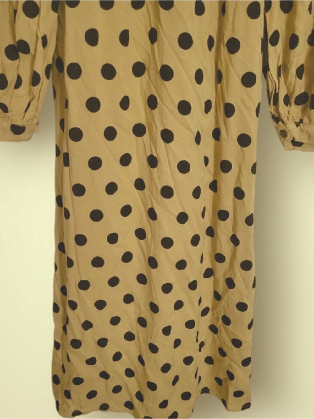 Faithfull the‎ Brand Beige Midi Dress with Black Polka Dots - Picture 5 of 12